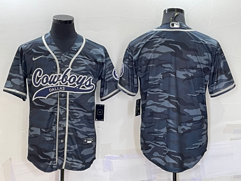 Men's Dallas Cowboys Blank Grey Camo With Patch Cool Base Stitched Baseball Jersey